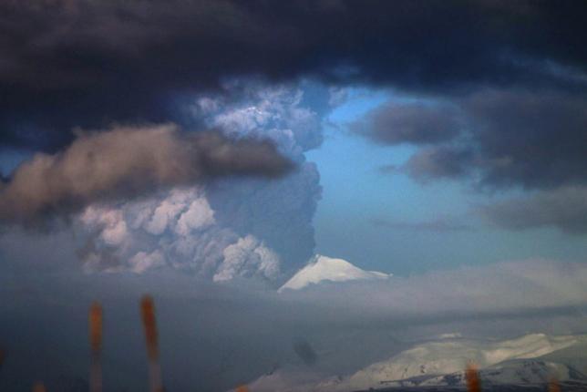 Handout photo of the Pavlof Volcano erupting in Alaska