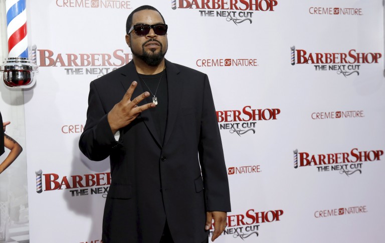 Cast member Ice Cube poses at the premiere of "Barbershop: The Next Cut" at TCL Chinese theatre in Hollywood