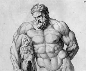 M0018007 Engraving of a statue of Hercules (in Farnese Palace), 1721