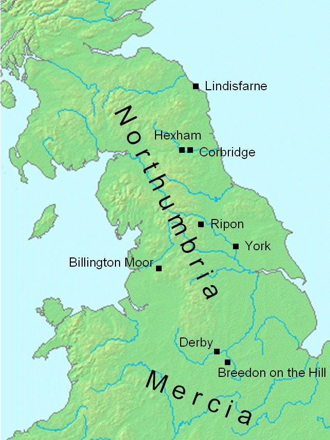 Map of the Kingdom of Northumbria around 700 AD - Kingdom of