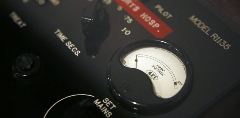 An electroconvulsive therapy machine from the St Audry's Hospital asylum in Suffolk is seen at an exhibition at the Wellcome Collection in London