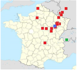 Goddesses in Celtic Religion: Nature and Bounty 99 Map showing the distribution of the cult of the Goddesses of Bounty: Rosmerta (in red), Cantismerta (in green) and Atesmerta (in blue)