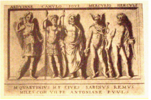 Goddesses in Celtic Religion: Nature and Bounty 114 Inaccurate drawing of the lost relief* from Rome, originally depicting Saturnus, Mars, Jupiter, Mercury and Hercules