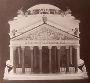 Reconstruction of Pantheon as it may have looked, showing portico and statues