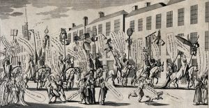 Hieroglyphicks of the City Fathers: London's Aldermen in the 17th Century 94 V0039869 A crowd of people on horse back are carrying poles disp