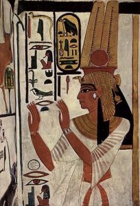 In this wall painting of Nefertari, the side view is apparent.