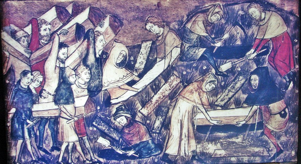 People bury their dead during the black death