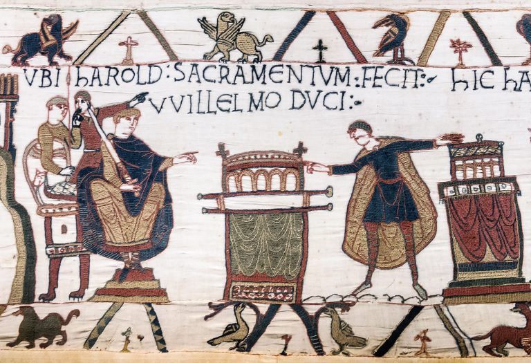 Tapisserie de Bayeux - Scène 23 : Harold prête serment à Guillaume