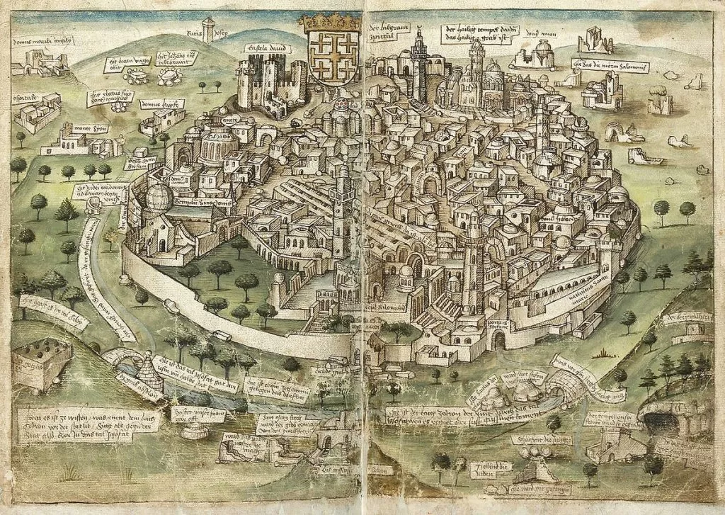 Holy Roads and Hard Travel: The Medieval Pilgrim’s Dangerous Devotional Journey 8 Medieval map of Jerusalem by Konrad Grünenberg