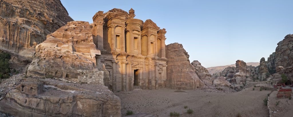 Petra, Jordan: The rock of Fassade and of “ed-Deir.”