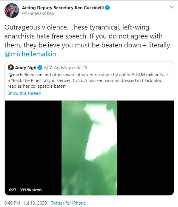 Ken Cuccinelli Cites Right-Wing Activists to Justify Authoritarian Violence