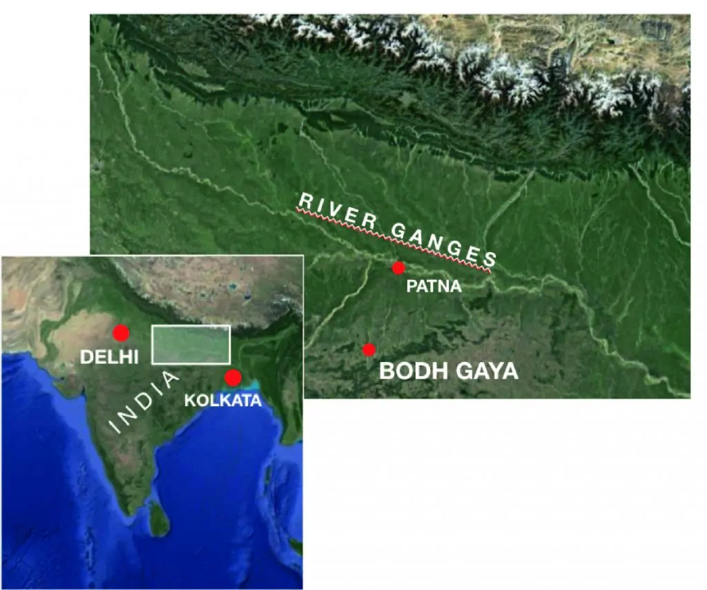Map showing the location of Bodh Gaya