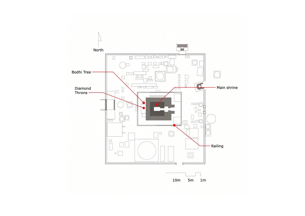 Plan of Mahabodhi Temple Complex, drawn from Cunningham, Mahabodhi, 1892