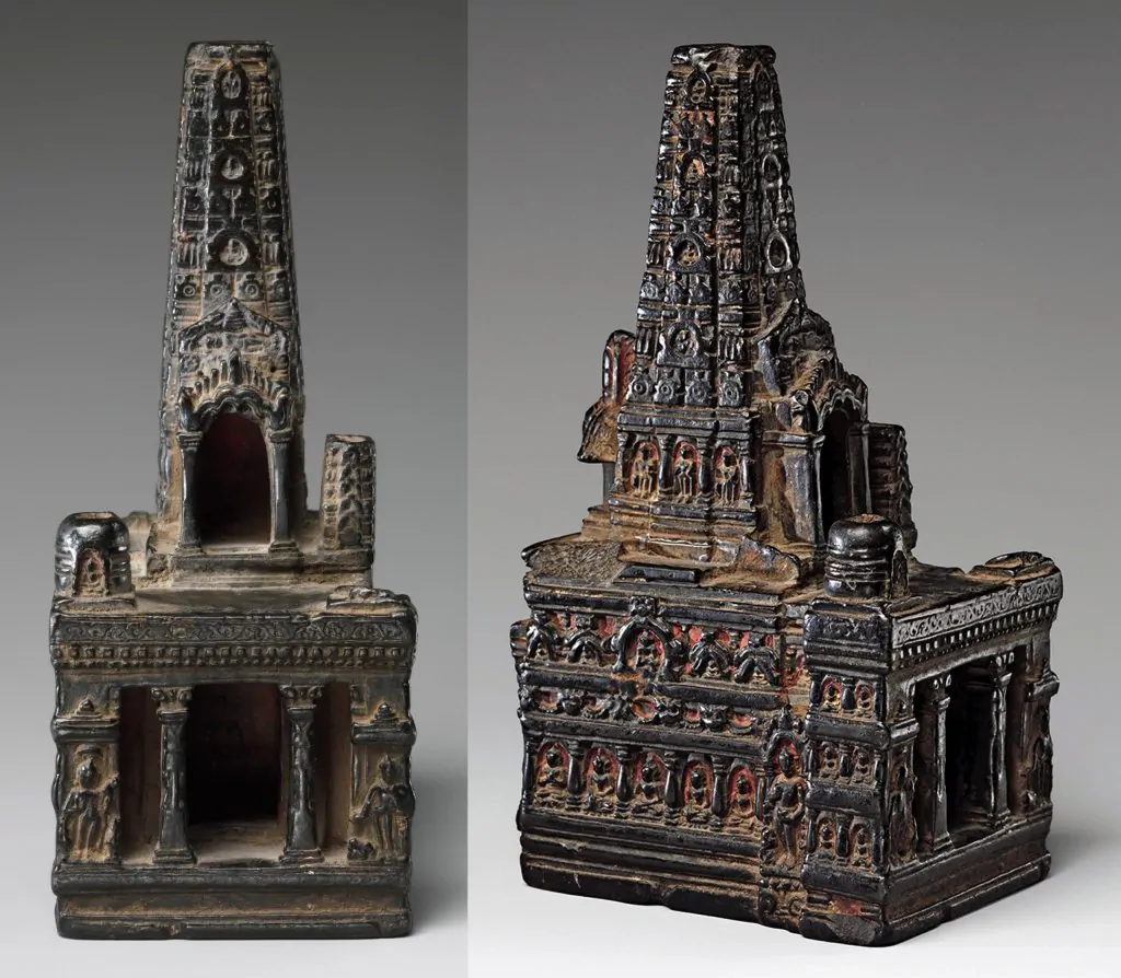 Model of the Mahabodhi Temple (front and side), 11th–12th century, Bihar, India