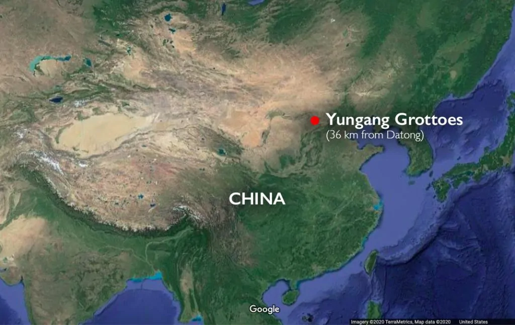 Map showing the location of the Yungang grottoes