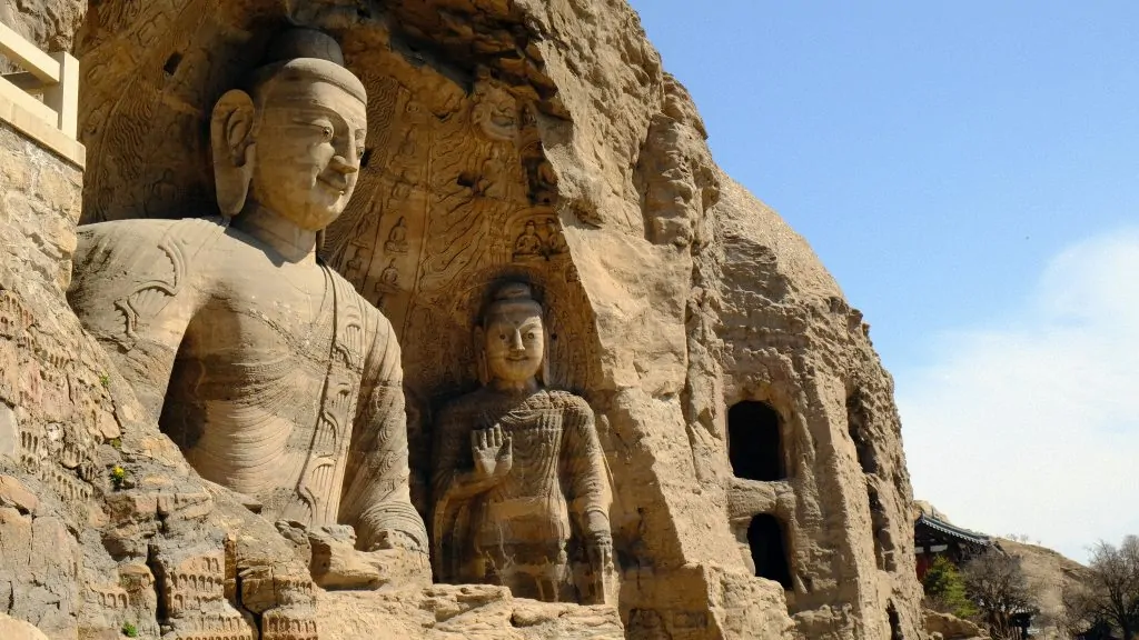 Buddha (left) with attendant Buddha (right), Cave 2 at Yungang, Datong, China