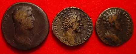 Sesterces of Hadrian, dupondius of Antoninus Pius, and as of Marcus Aurelius.