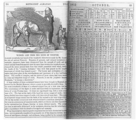 How 19th-Century Americans Imagined Ancient Assyria 4 "Winged Lion from the Ruins of Nineveh", Methodist Almanac (1852)