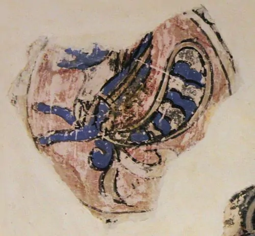 Fragment of fresco showing simurgh, Qasr al-Hallabat, Jordan, first half of 8th century