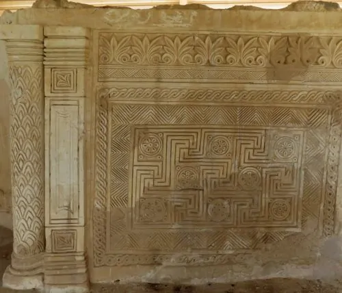 Stucco dado of qibla wall of mosque, al-Fudayn, Jordan, 8th century