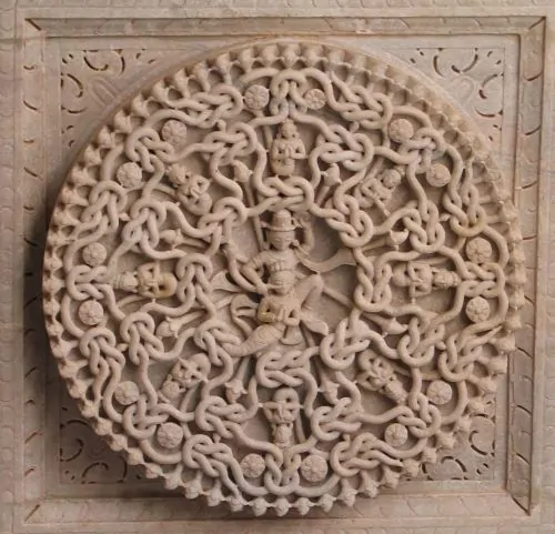 A ceiling decoration from a Jain temple in Ranakpur, Rajasthan, India