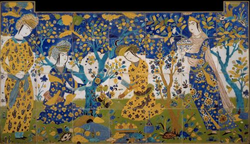 Seven-Colored ('Haft Rang') Tiles of Ancient and Medieval Persia 10 A scene composed of Persian colored tiles showing a picnic in a garden. First-quarter of the 17th century