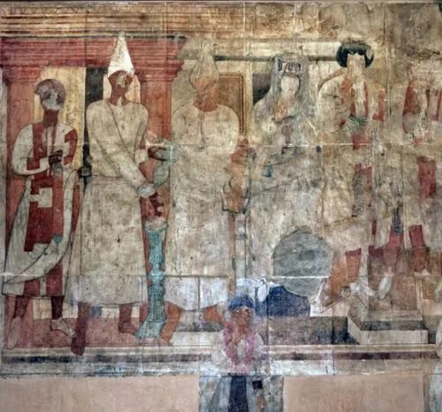 Painting of Conon and his family performing a sacrifice, installed for display in the Syrian National Museum in Damascus. From the ‘Temple of Bel’