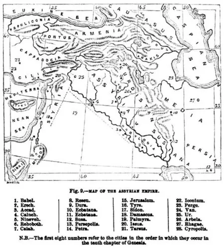 Map from Bonomi’s 1853 popular work on the excavations of Nineveh