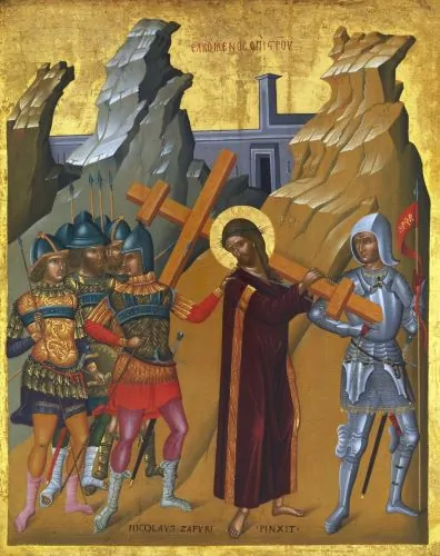 Nicolaos Tzafouris, Christ Bearing the Cross, late 1400s, oil on tempera and gold ground