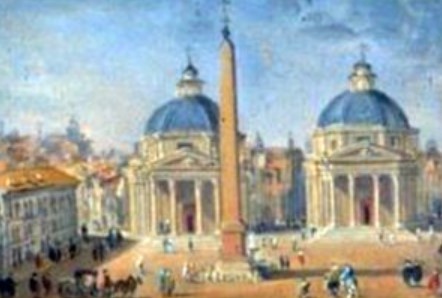 Obelisks: Reaching for the Sky in Ancient Roman Architecture 21 Painting of the Piazza del Popolo (detail), Giovanni Paolo Panini, Modern Rome, 1757
