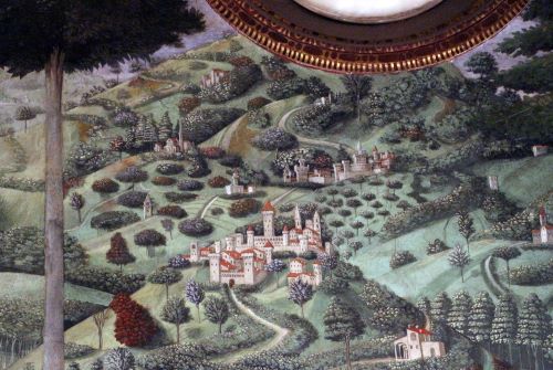 Benozzo Gozzoli, landscape (detail), south wall, Magi Chapel, 1459, Medici Palace