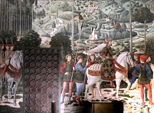 Benozzo Gozzoli, Procession of the Middle King, Balthazar, south wall, Magi Chapel, 1459, Medici Palace