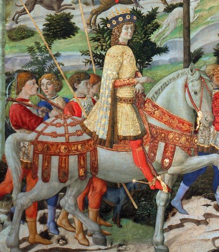 Benozzo Gozzoli, possibly Lorenzo dressed as Caspar (detail), east wall, Magi Chapel, Medici Palace
