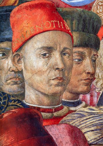 Benozzo Gozzoli, self-portrait (detail), east wall, Magi Chapel, 1459, Medici Palace