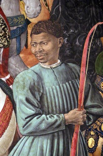 Benozzo Gozzoli, Black bowman (detail), east wall, Magi Chapel, 1459, Medici Palace