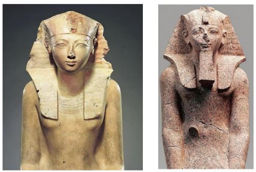 Statue of Hatshepsut as a woman wearing a pharaoh's crown