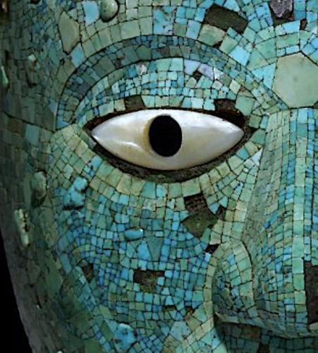 Turquoise in Ancient Mesoamerica: Divine Stone, Sacred Power, and Elite Status 2 A detail of a turquoise mosaic mask representing Xiuhtecuhtli, the Aztec god of fire, 1400-1521 CE