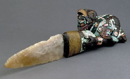 Turquoise in Ancient Mesoamerica: Divine Stone, Sacred Power, and Elite Status 4 An Aztec ceremonial knife with a cedarwood handle and flint blade