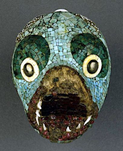 Turquoise in Ancient Mesoamerica: Divine Stone, Sacred Power, and Elite Status 6 An Aztec pendant representing an animal head and covered in turquoise mosaic and with eyes rendered in shell and pyrite