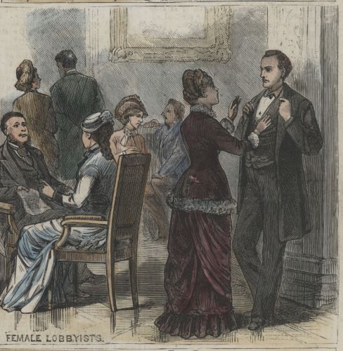 Women lobbyists were invariably portrayed in newspaper illustrations as both fashionable and voluble.