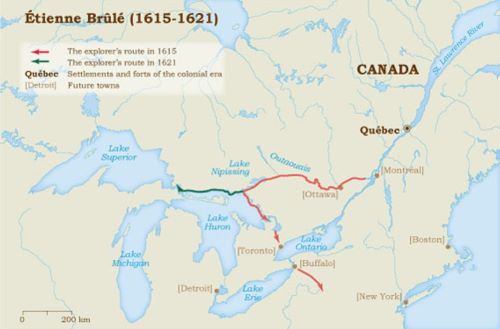 Itineraries of Étienne Brûlé, first Frenchman to journey into the “Pays d’en Haut” or Upper Country