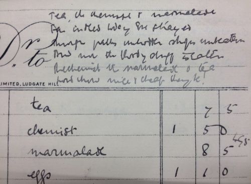 A draft of a poem by Katherine Mansfield, written in an account book
