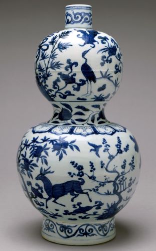Gourd-Shaped Bottle with Deer and Crane in Landscape, mid-16th century, Ming dynasty