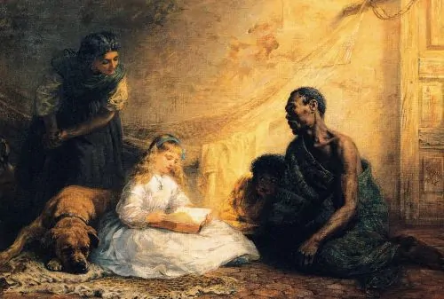 The English painter Edwin Longsden Long idealized Little Eva and Uncle Tom in his 1866 painting