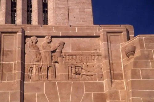 The moment the proclamation was signed, portrayed by Lee Lawrie in Lincoln, Nebraska