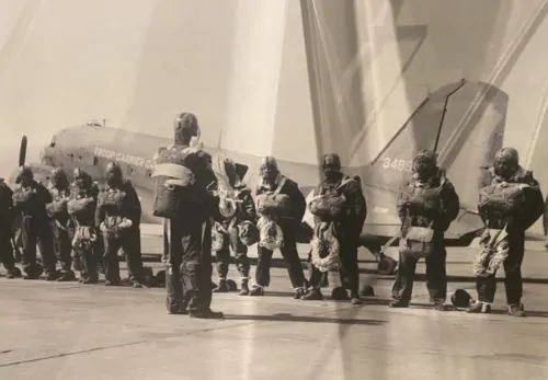 Camp Pendleton, Oregon, July 1945: Triple Nickel smoke jumpers prepare