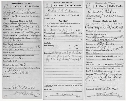 Richard L. Oskison's military service record suggests his Native American heritage and records his injury while a "Rough Rider" at San Juan Hill