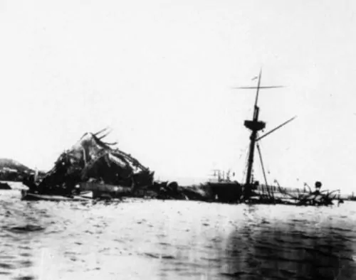 The sunken Maine in Havana harbor