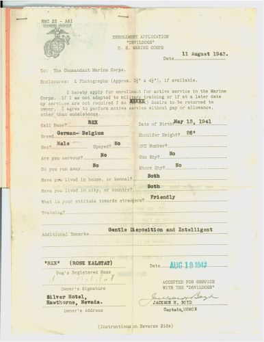 Let the Records Bark!: Dogs in the Marine Corps in World War II 4 The enrollment application was designed to filled out from the dog's perspective