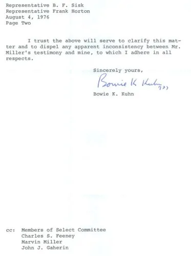 Page two of letter from Commissioner Bowie Kuhn to Representative B. F. Sisk